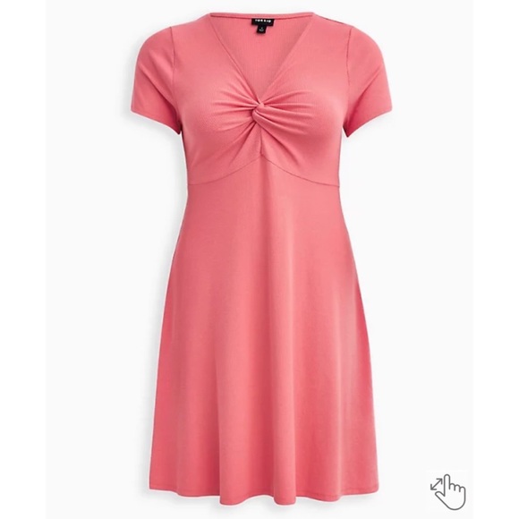 NEW Torrid 3 Twist Front Ribbed Skater Dress - Coral - Picture 1 of 8